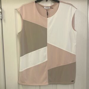 Calvin Klein Women's Colorblock Top - Pink, White, Tan